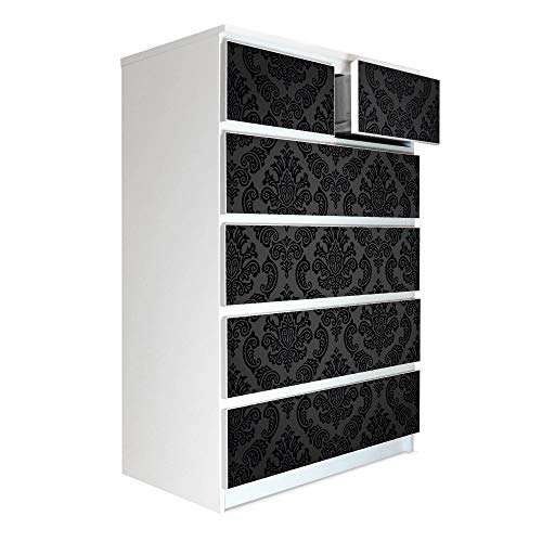 banjado® Möbelfolie selbstklebend für die IKEA Malm Kommode 6 Schubladen - Schrankfolien selbstklebend mit Motiv Black Deluxe/Möbelfolie Malm für Kinder von banjado