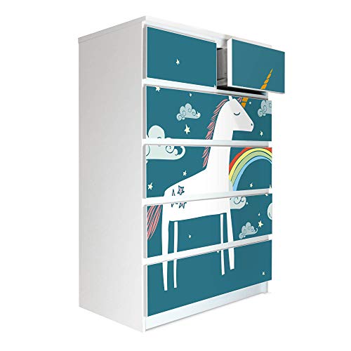 banjado® Möbelfolie selbstklebend für die IKEA Malm Kommode 6 Schubladen - Schrankfolien selbstklebend mit Motiv Einhorn/Möbelfolie Malm für Kinder von banjado