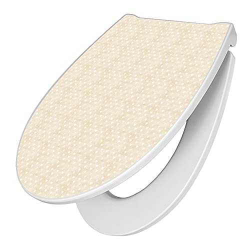 banjado® Premium Toilettendeckel mit Absenkautomatik 44x37cm mit Motiv Beige Herzen - WC Brille Soft Close - hygienischer Toilettendeckel/Klodeckel Duroplast mit Edelstahl Scharnieren von banjado