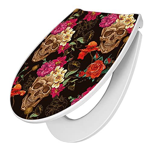 banjado® Premium Toilettendeckel mit Absenkautomatik 44x37cm mit Motiv Los Dias de Muertos - WC Brille Soft Close - hygienischer Toilettendeckel/Klodeckel Duroplast mit Edelstahl Scharnieren von banjado