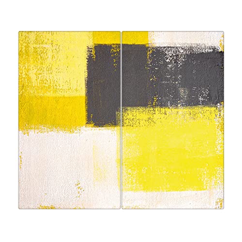 banjado Schneidebrett Glas mit Motiv Abstrakt Gelb - großes zweiteiliges Glasschneidebrett rechteckig 2 x 30 cm x 52 cm - auch verwendbar als Schneidebrett Herdabdeckung von banjado