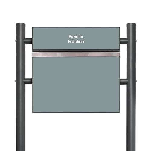 banjado® Standbriefkasten Anthrazit mit Namensschild Farbe Grau & Zeitungsfach/Briefkasten mit Standfuß in Anthrazit/Postkasten A4 Einwurf inkl. Montagematerial & 2 Schlüsseln von banjado
