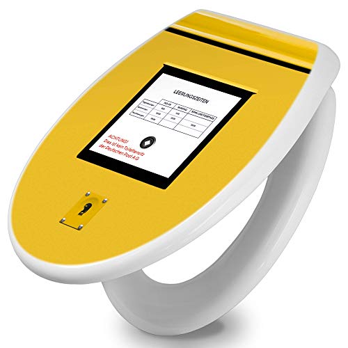 banjado Toilettendeckel mit Absenkautomatik 44,5x37cm / WC Sitz mit Absenkautomatik/Toilettensitz Duroplast mit Edelstahl Scharnieren/Klodeckel mit Absenkautomatik Motiv Briefkasten Gelb von banjado