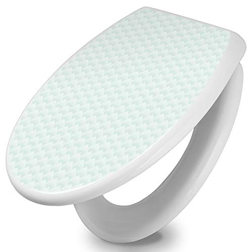 banjado Toilettendeckel mit Absenkautomatik 44,5x37cm / WC Sitz mit Absenkautomatik/Toilettensitz Duroplast mit Edelstahl Scharnieren/Klodeckel mit Absenkautomatik Motiv Strahlen Mint von banjado