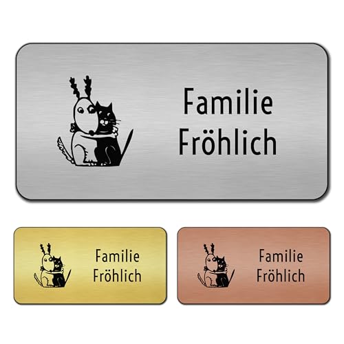 banjado® Türschild Silber personalisiert Graviertes Klingelschild selbstklebend oder als Namensschild Briefkasten versch. Größen Hausschild personalisiert für Draußen mit Namen Beste Freunde Immer von banjado