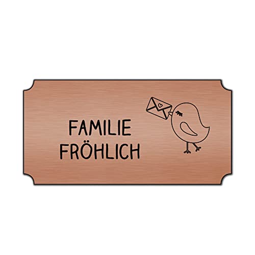 banjado® Türschild personalisiert/Graviertes Klingelschild selbstklebend oder als Namensschild Briefkasten versch. Größen & Designs/Hausschild personalisiert für Draußen mit Namen Kupfer von banjado