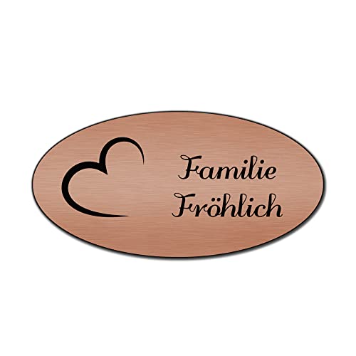 banjado® Türschild personalisiert/Graviertes Klingelschild selbstklebend oder als Namensschild Briefkasten versch. Größen & Designs/Hausschild personalisiert für Draußen mit Namen Kupfer von banjado