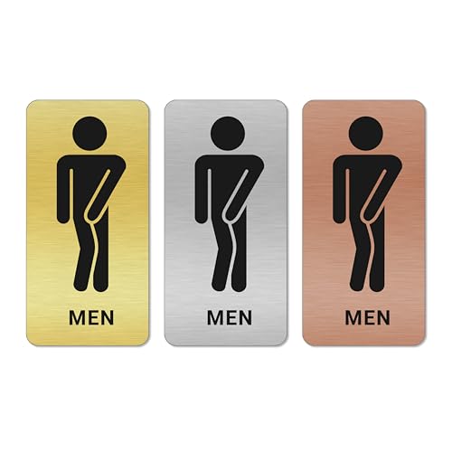 banjado® WC Schild selbstklebend/Graviertes Türschild WC Design Men 1 / Toilettenschild 14x7cm / WC Aufkleber in Edelstahl Optik/Badezimmer Schild von banjado