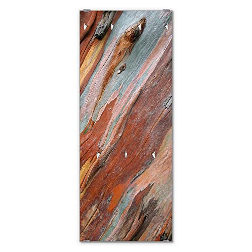 banjado® Wandgarderobe aus Echtglas/Design Garderobe 50 x 125 cm groß/Flurgarderobe mit 7 Haken/Beschreibbares Garderobenpaneel Motiv Coloured Wood von banjado