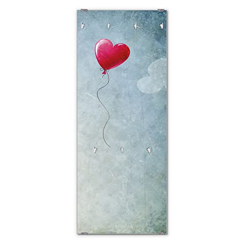 banjado® Wandgarderobe aus Echtglas/Design Garderobe 50 x 125 cm groß/Flurgarderobe mit 7 Haken/Beschreibbares Garderobenpaneel Motiv Herzballon von banjado