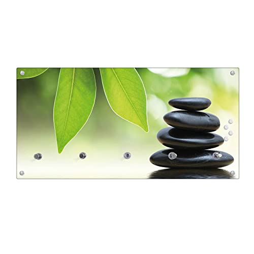banjado® Wandgarderobe aus Echtglas/Design Garderobe 80x40x6 cm groß/Flurgarderobe mit 5 Haken/Magnetisches Garderobenpaneel Motiv Zen Relax von banjado