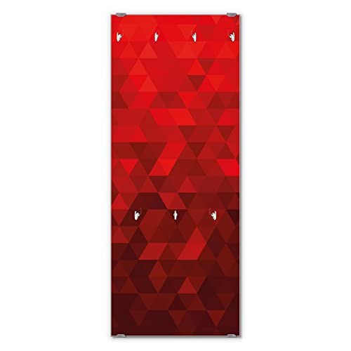 banjado® Wandgarderobe aus Echtglas/Design Garderobe 50 x 125 cm groß/Flurgarderobe mit 7 Haken/Beschreibbares Garderobenpaneel Motiv Dreiecke Rot von banjado