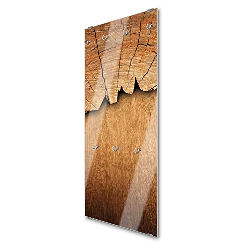 banjado® Wandgarderobe aus Echtglas/Design Garderobe 50 x 125 cm groß/Flurgarderobe mit 7 Haken/Beschreibbares Garderobenpaneel Motiv Holz von banjado