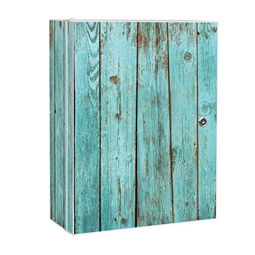 banjado® XXL Medizinschrank abschliessbar mit Motiv Blaues Holz 35x46x15cm - großer Arzneischrank/Medikamentenschrank aus Metall zur Medikamenten Aufbewahrung - Apothekerschrank mit 3 Schlüsseln von banjado