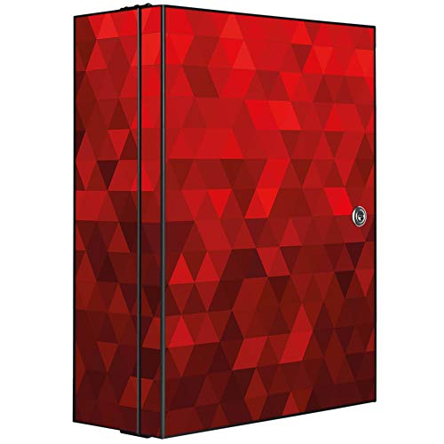 banjado® XXL Medizinschrank abschliessbar mit Motiv Dreiecke Rot 35x46x15cm - großer Arzneischrank/Medikamentenschrank aus Metall zur Medikamenten Aufbewahrung - Apothekerschrank mit 3 Schlüsseln von banjado