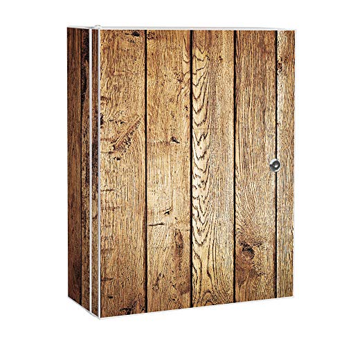 banjado® XXL Medizinschrank abschliessbar mit Motiv Geöltes Holz 35x46x15cm - großer Arzneischrank/Medikamentenschrank aus Metall zur Medikamenten Aufbewahrung - Apothekerschrank mit 3 Schlüsseln von banjado