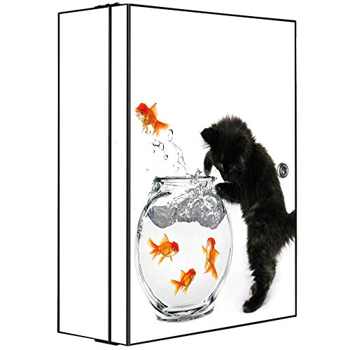 banjado® XXL Medizinschrank abschliessbar mit Motiv Katze Und Fisch 35x46x15cm - großer Arzneischrank/Medikamentenschrank aus Metall zur Medikamenten Aufbewahrung - Apothekerschrank mit 3 Schlüsseln von banjado