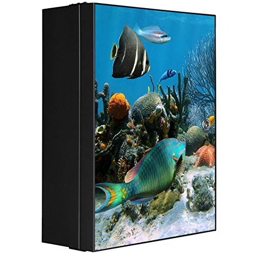 banjado Medizinschrank abschliessbar mit Motiv Korallenriff 1 35x46x15cm - großer Arzneischrank für die Hausapotheke - Medikamentenschrank aus Metall zur Medikamenten Aufbewahrung von banjado