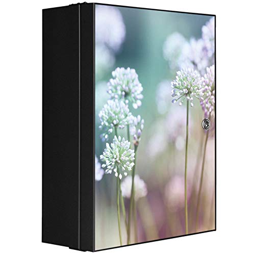 banjado® XXL Medizinschrank abschliessbar mit Motiv Lauchblüte 35x46x15cm - großer Arzneischrank/Medikamentenschrank aus Metall zur Medikamenten Aufbewahrung - Apothekerschrank mit 3 Schlüsseln von banjado