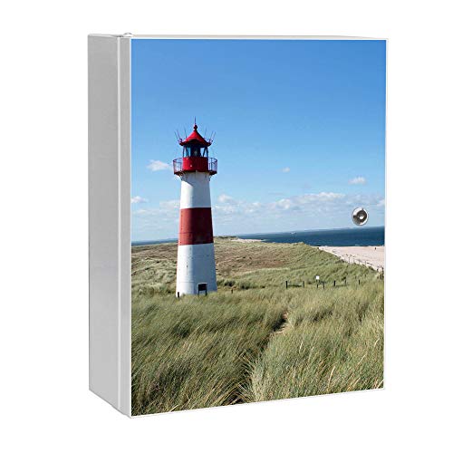 banjado Medizinschrank abschliessbar mit Motiv Leuchtturm 35x46x15cm - großer Arzneischrank für die Hausapotheke - Medikamentenschrank aus Metall zur Medikamenten Aufbewahrung von banjado