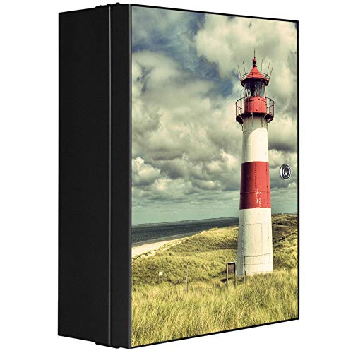 banjado Medizinschrank abschliessbar mit Motiv Leuchtturm Sylt 35x46x15cm - großer Arzneischrank für die Hausapotheke - Medikamentenschrank aus Metall zur Medikamenten Aufbewahrung von banjado