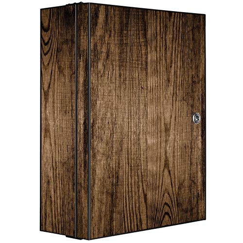 banjado® XXL Medizinschrank abschliessbar mit Motiv Maserung Dunkel 35x46x15cm - großer Arzneischrank/Medikamentenschrank aus Metall zur Medikamenten Aufbewahrung - Apothekerschrank mit 3 Schlüsseln von banjado