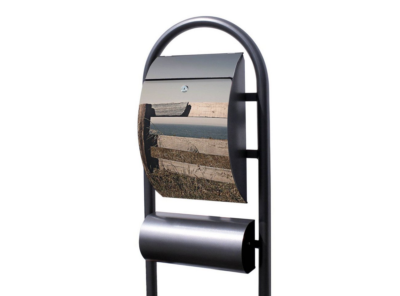 banjado Standbriefkasten Hammerschlagoptik (Standbriefkasten Zaun am Meer, mit Zeitungsfach), 150 x 44 x 14cm von banjado