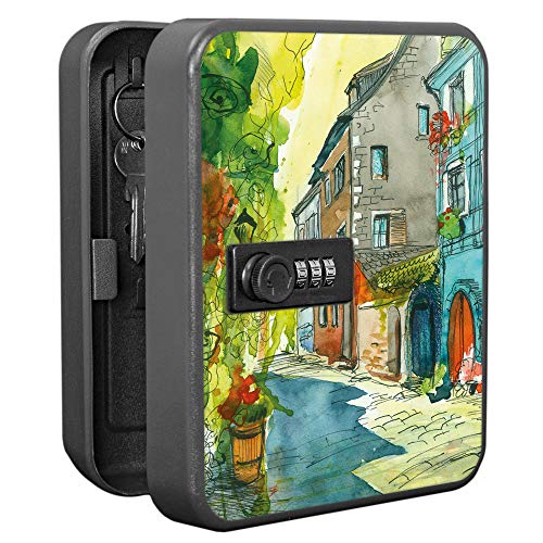 banjado Burg-Wächter Schlüsselkasten abschließbar für 20 Schlüssel/Schlüsselbox mit Zahlenschloss 16x20x8cm groß/Schlüsselaufbewahrung aus Stahlblech schwarz/Motiv Historischer Stadtkern banjado Burg-Wächter Schlüsselkasten abschließbar für 20 Schlüssel/Schlüsselbox mit Zahlenschloss 16x20x8cm groß/Schlüsselaufbewahrung aus Stahlblech schwarz/Motiv Historischer Stadtkern von banjado