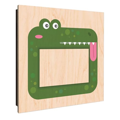 banjado Design Schlüsselkasten Holz für 50 Schlüssel - Schlüsselbox mit bedruckter Holzfront - Korpus schwarz Scharnier Links 30 x 30cm groß - Schlüsselaufbewahrung Motiv Krokodil-Bilderrahmen von banjado