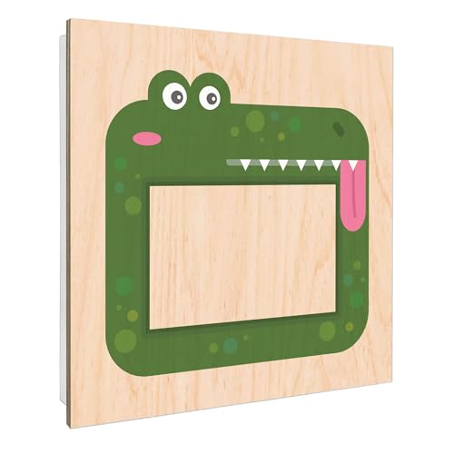 banjado Design Schlüsselkasten Holz für 50 Schlüssel - Schlüsselbox mit bedruckter Holzfront - Korpus weiß Scharnier rechts 30 x 30cm groß - Schlüsselaufbewahrung Motiv Krokodil-Bilderrahmen von banjado