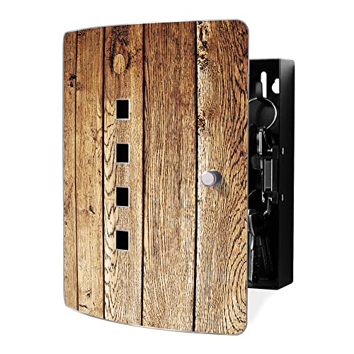 banjado® Design Schlüsselkasten aus Edelstahl mit Motiv Geöltes Holz für 10 Schlüssel - Schlüsselschrank zur Schlüssel Aufbewahrung 24 x 21,5 x 7cm groß mit praktischem Magnetverschluss von banjado
