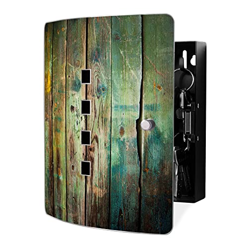 banjado® Design Schlüsselkasten aus Edelstahl mit Motiv Grünes Holz für 10 Schlüssel - Schlüsselschrank zur Schlüssel Aufbewahrung 24 x 21,5 x 7cm groß mit praktischem Magnetverschluss von banjado