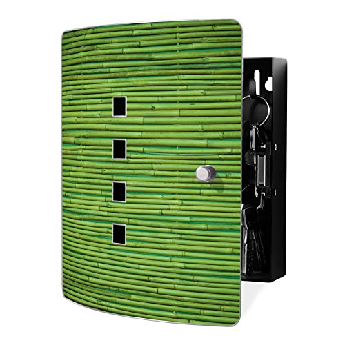 banjado Design Schlüsselkasten aus Edelstahl für 10 Schlüssel/Schlüsselbox zur Schlüsselaufbewahrung 24 x 21,5 x 7cm groß mit praktischem Magnetverschluss/Motiv Bambus Grün von banjado
