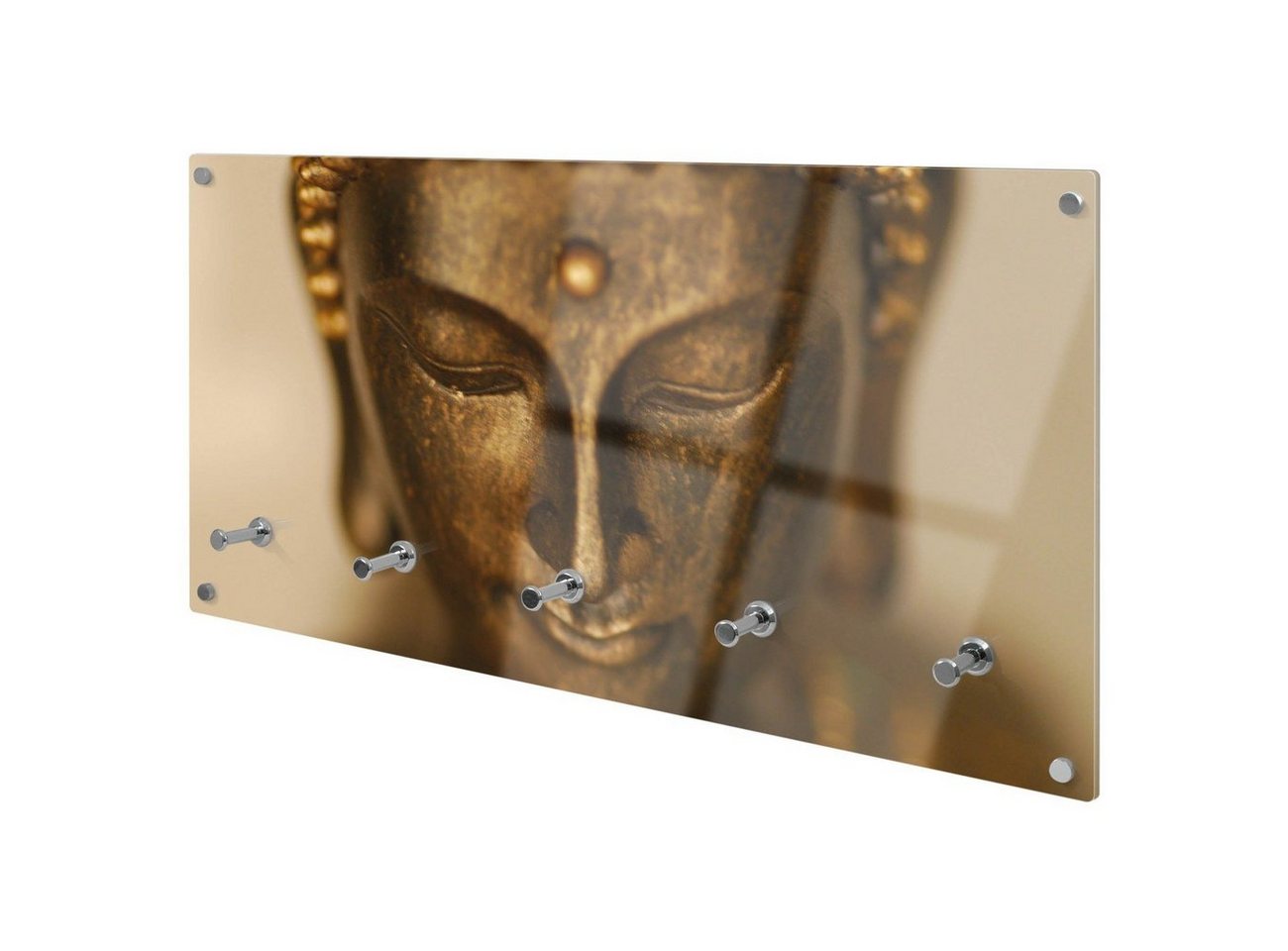 banjado Garderobenleiste Glas Buddha Gold (Wandgarderobe, mit verchromten Haken), inkl. Montagematerial von banjado