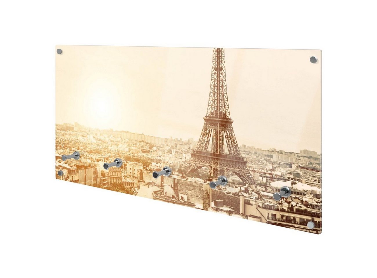 banjado Garderobenleiste Glas Dächer Von Paris (Wandgarderobe, mit verchromten Haken), inkl. Montagematerial von banjado