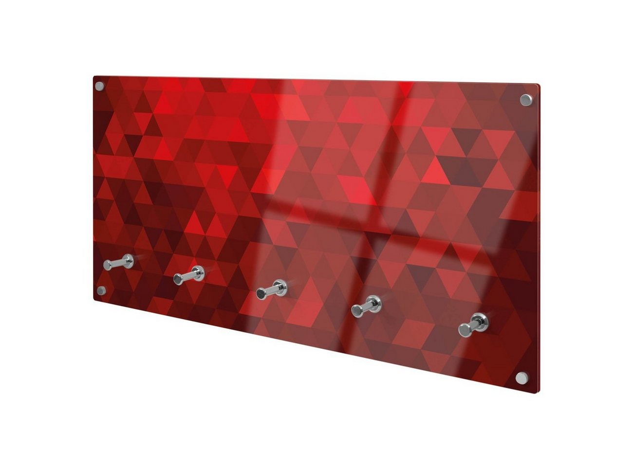 banjado Garderobenleiste Glas Dreiecke Rot (Wandgarderobe, mit verchromten Haken), inkl. Montagematerial von banjado