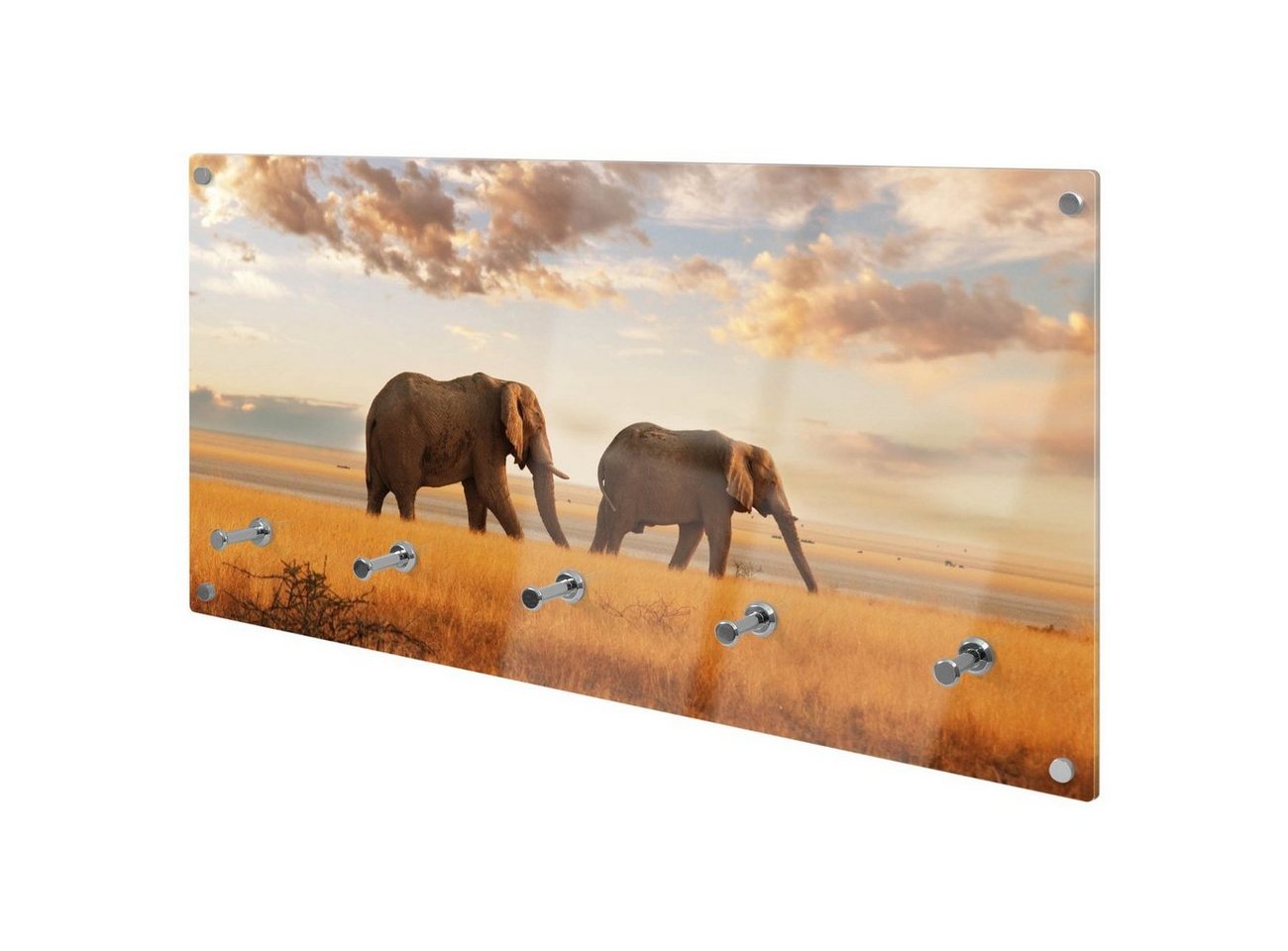 banjado Garderobenleiste Glas Elefanten (Wandgarderobe, mit verchromten Haken), inkl. Montagematerial von banjado