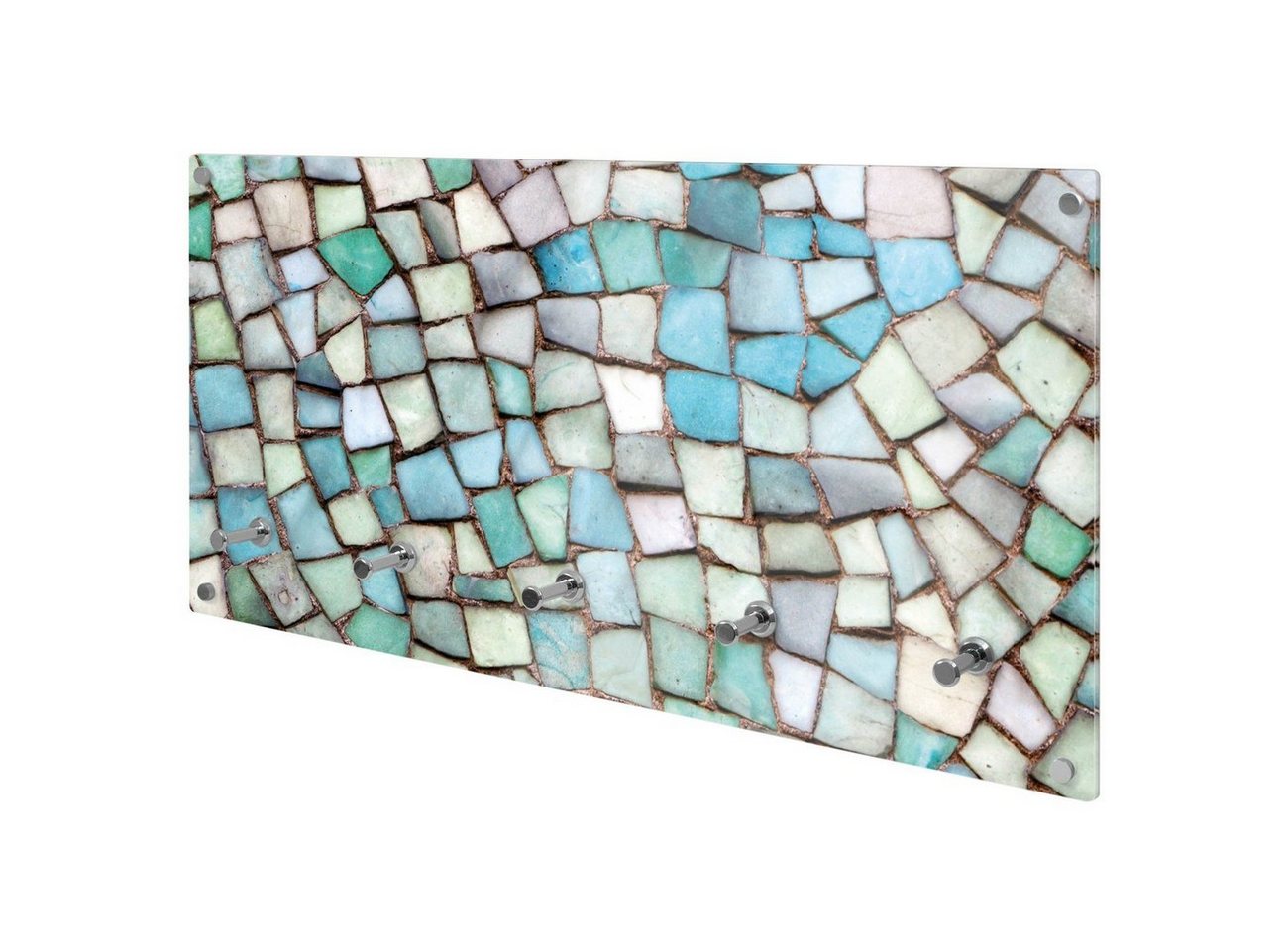 banjado Garderobenleiste Glas Mosaik Blau (Wandgarderobe, mit verchromten Haken), inkl. Montagematerial von banjado