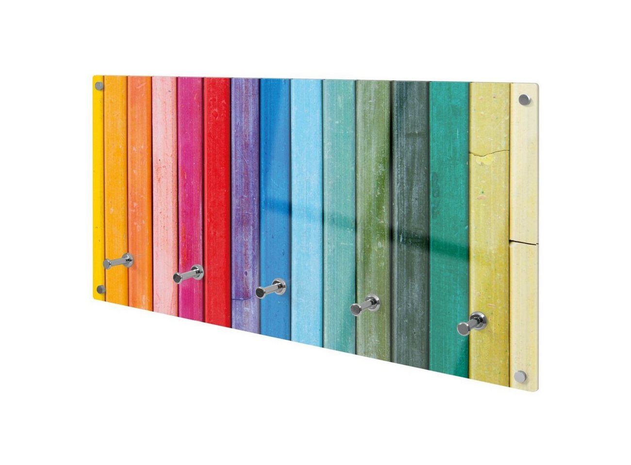 banjado Garderobenleiste Glas Regenbogenfarben (Wandgarderobe, mit verchromten Haken), inkl. Montagematerial von banjado