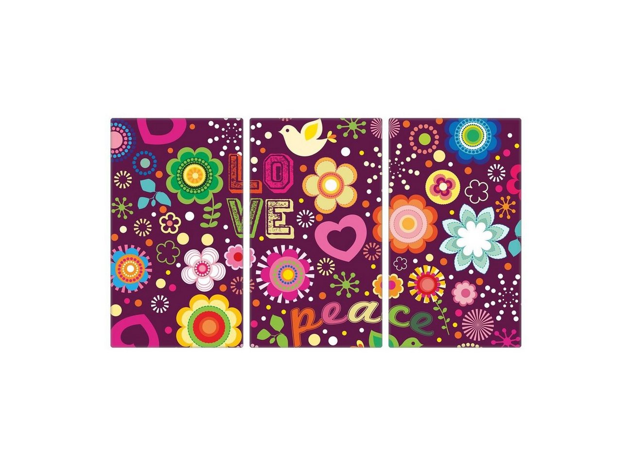 banjado Herd-Abdeckplatte Glas Love and Peace, (gehärtet, 3 tlg., inkl. selbstklebende Gummifüßchen) von banjado
