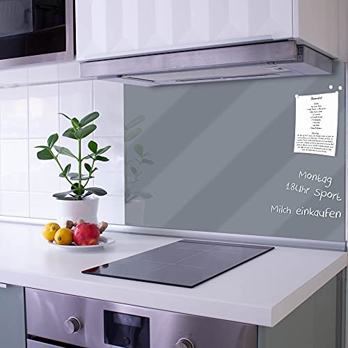 banjado Küchenrückwand Glas ohne Bohren 60x40cm – Glasrückwand Küche mit Motiv Silber Metallic/Spritzschutz Küchenrückwand Glas/selbstklebende Küchenrückwand Platte - magnetisch & beschreibbar von banjado