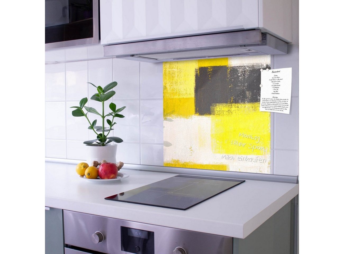 banjado Küchenrückwand Küchenrückwand Abstrakt Gelb, (gehärtetes Glas, inklusive 4 Magnete & 1 Kreidestift) von banjado