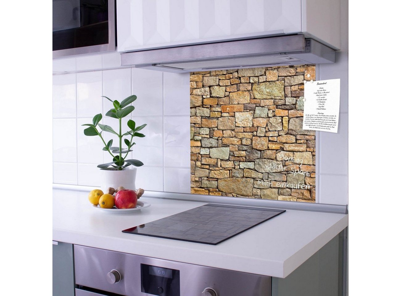 banjado Küchenrückwand Küchenrückwand Bruchsteinmauer, (gehärtetes Glas, inklusive 4 Magnete & 1 Kreidestift) von banjado