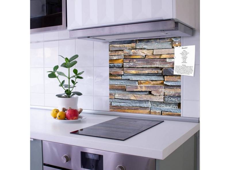 banjado Küchenrückwand Küchenrückwand Naturstein, (gehärtetes Glas, inklusive 4 Magnete & 1 Kreidestift) von banjado