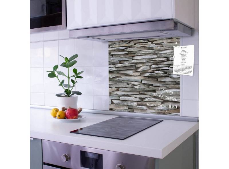 banjado Küchenrückwand Küchenrückwand Steinwand, (gehärtetes Glas, inklusive 4 Magnete & 1 Kreidestift) von banjado