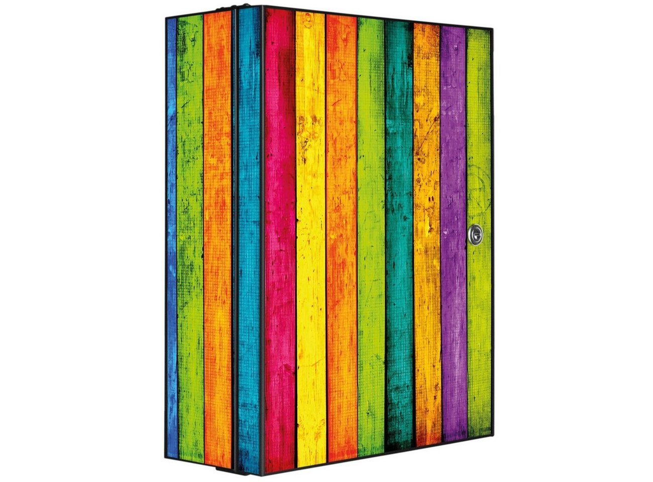 banjado Medizinschrank Stahl Bunte Holzlatten (abschließbar, 3 große und 2 kleine Fächer) 35 x 46 x 15cm von banjado