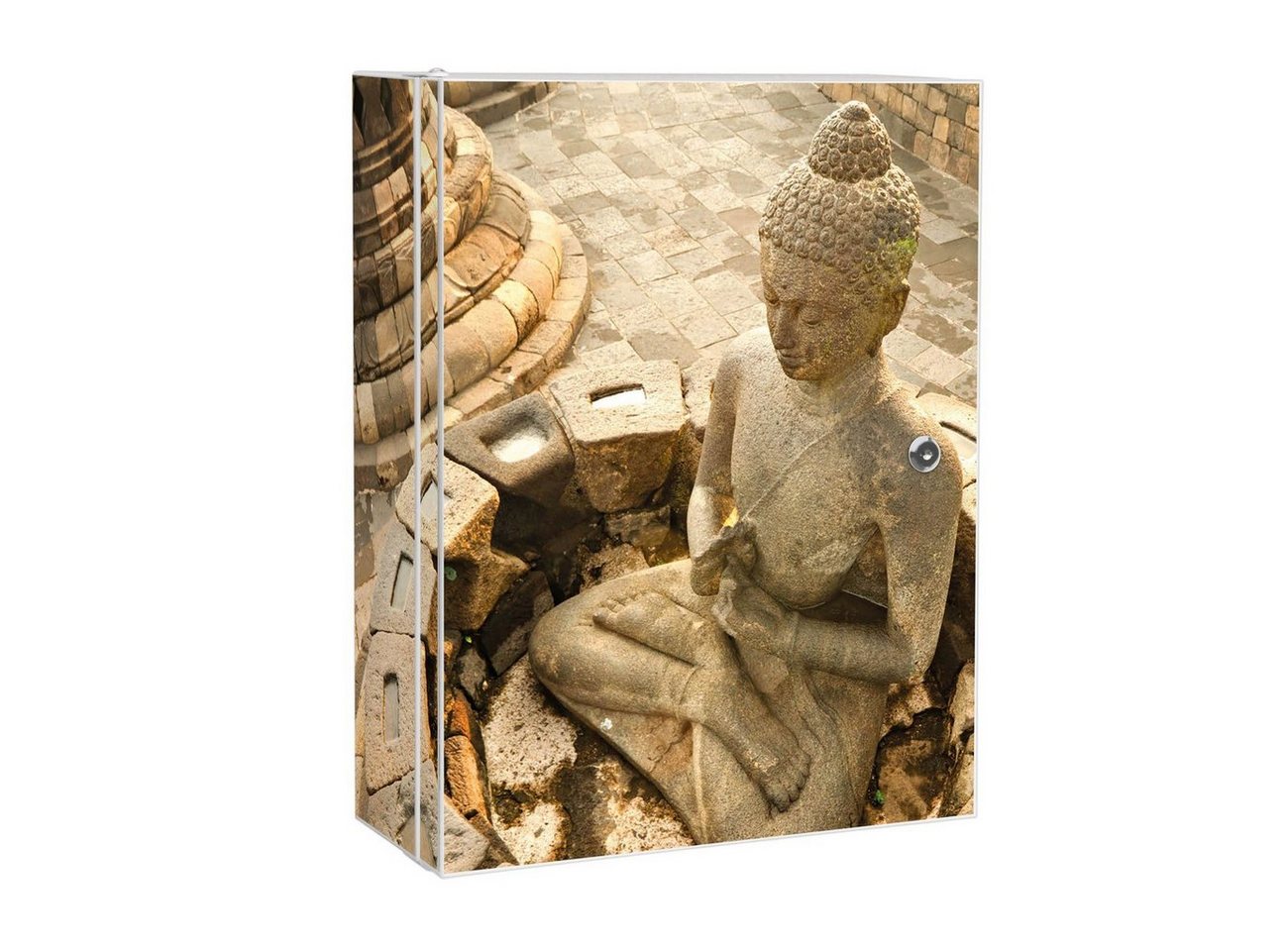 banjado Medizinschrank Stahl Sitzender Buddha (abschließbar, 3 große und 2 kleine Fächer) 35 x 46 x 15cm von banjado