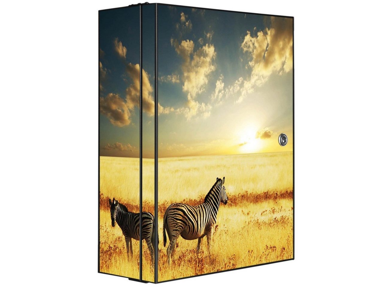 banjado Medizinschrank Stahl Zwei Zebras (abschließbar, 3 große und 2 kleine Fächer) 35 x 46 x 15cm von banjado