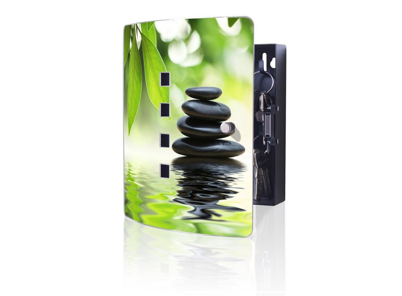 banjado Schlüsselkasten Edelstahl Steine&Relax (verstellbarer Magnetverschluss, mit 10 Haken), 24 x 21,5 x 7 cm von banjado