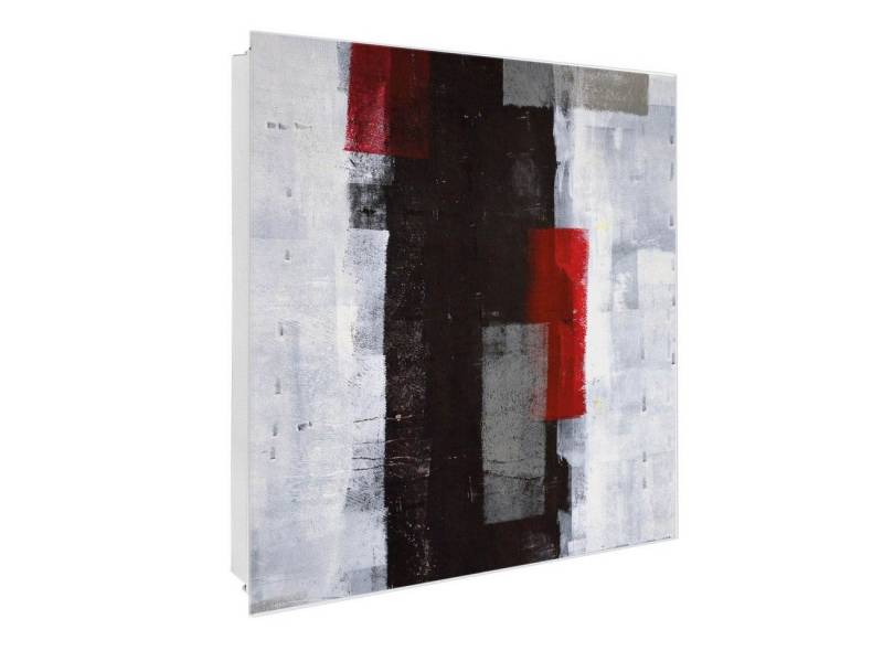 banjado Schlüsselkasten Glas Abstrakt Rot (Stahl Gehäuse, mit 50 Haken), 30 x 30 x 5 cm von banjado
